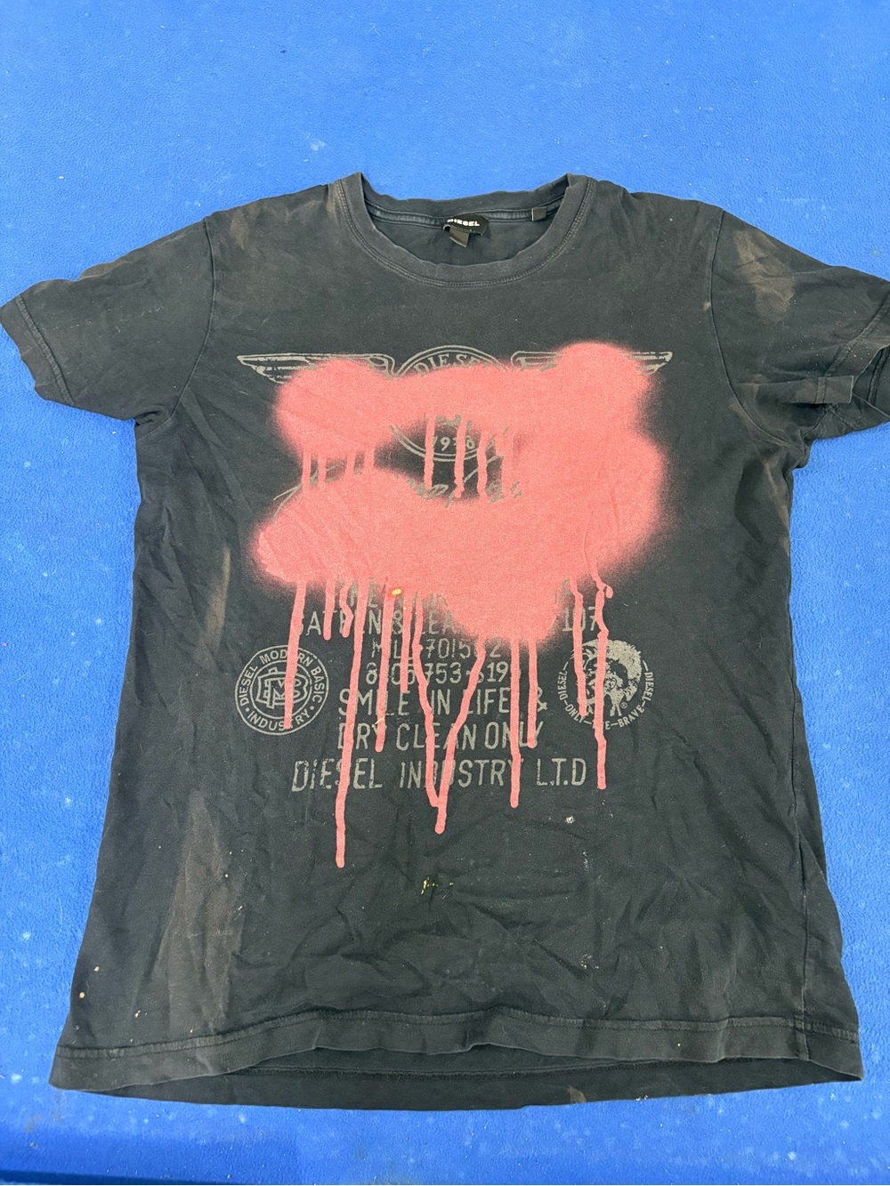 Diesel Black Tee with Pink Spray Graphic
